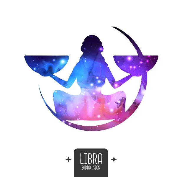 Modern Magic Witchcraft Card Astrology Libra Zodiac Sign Libra Silhouette — Stock Vector