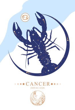 Astroloji burcuyla modern büyü kartı. Kanser burcu. Zodiac karakteristiği