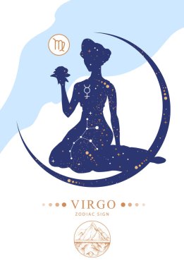 Astroloji burcuyla modern büyü kartı. Başak burcu işareti. Zodiac karakteristiği