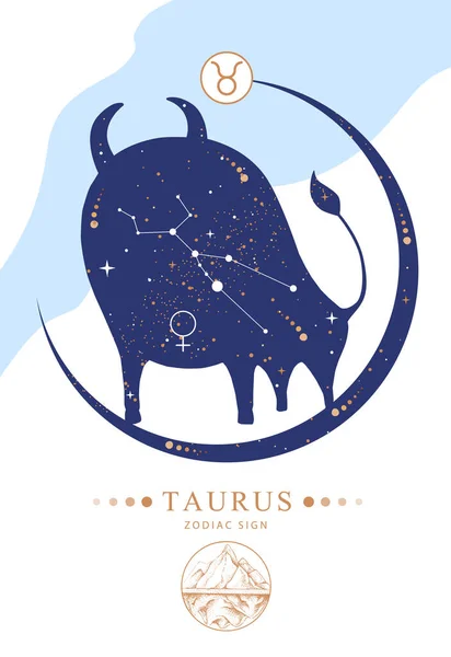 Modernt Magiskt Trollkarlskort Med Astrologi Taurus Zodiaktecken Zodiac Karakteristika — Stock vektor