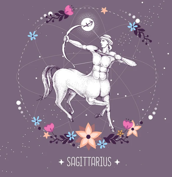 Magia Moderna Cartão Bruxaria Com Signo Zodíaco Astrologia Sagitário Centauro — Vetor de Stock