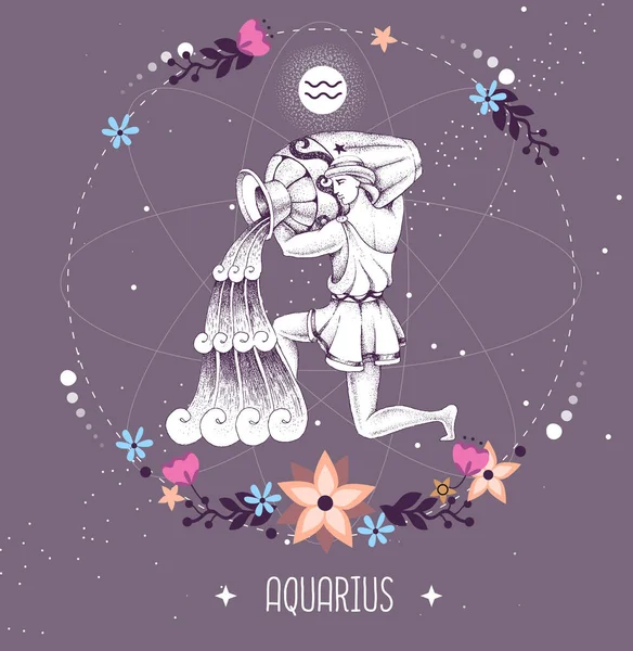 Nowoczesna Magiczna Karta Astrologią Znak Zodiaku Aquarius — Wektor stockowy