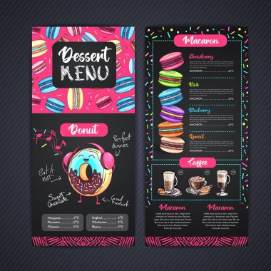 Tebeşir, tatlı menüsü tasarımını tatlı Fransız kurabiyeleriyle çiziyor.