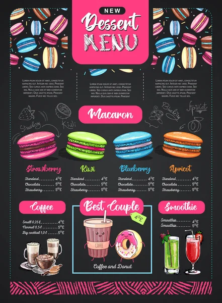 Diseño Menú Postres Dibujo Tiza Con Macarrones Dulces Franceses — Archivo Imágenes Vectoriales