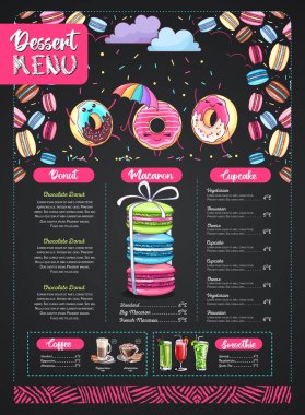 Tebeşir, tatlı menüsü tasarımını tatlı Fransız kurabiyeleriyle çiziyor.