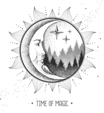 Modern magic witchcraft card with astrology sun and moon sign with human face. Day and nignt. vector Modern magic witchcraft card with astrology sun and moon sign with human face. Day and nignt. vector