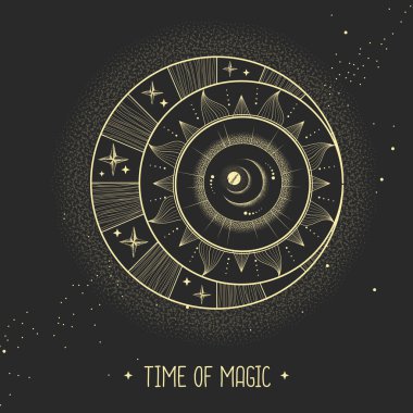 Astroloji güneşi ve ay işaretli modern büyü kartı. Gece gündüz..