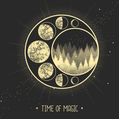 Astroloji ay evreleri işaretli modern sihir kartı. Gece gündüz..