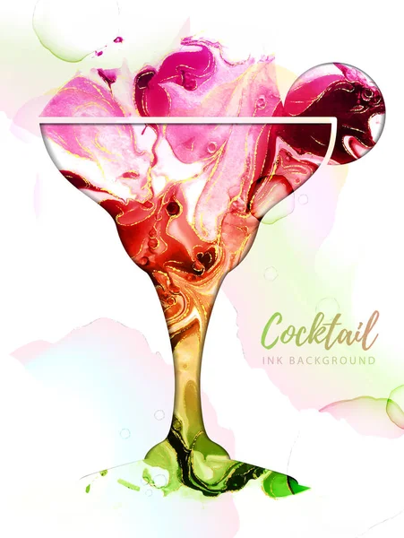 Artistic Margarita Cocktail Silhouette Alcohol Ink Texture Marble Texture Background — Stock Vector