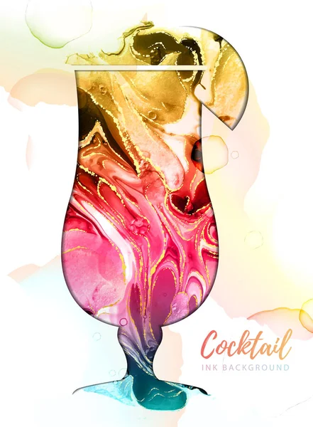 Artistieke Tequila Sunrise Cocktail Silhouet Met Alcohol Inkt Textuur Marmeren — Stockvector