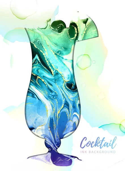 Künstlerische Pina Colada Cocktail Silhouette Mit Alkoholfarbe Textur Marmor Textur — Stockvektor