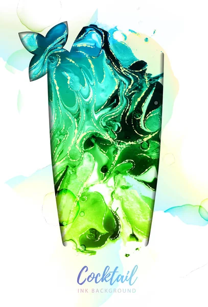 Künstlerische Mojito Cocktail Silhouette Mit Alkohol Tinte Textur Marmor Textur — Stockvektor