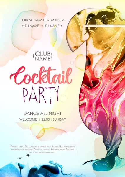 Plakát Koktejlovou Diskotékou Umělecká Tequila Úsvit Koktejl Silueta Alkoholem Inkoust — Stockový vektor