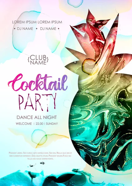 Poster Cocktail Disco Party Silhouette Artistica Cocktail Pina Colada Con — Vettoriale Stock