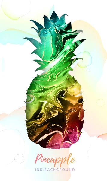 Künstlerische Ananas Silhouette Mit Alkohol Tusche Textur Marmor Textur Hintergrund — Stockvektor