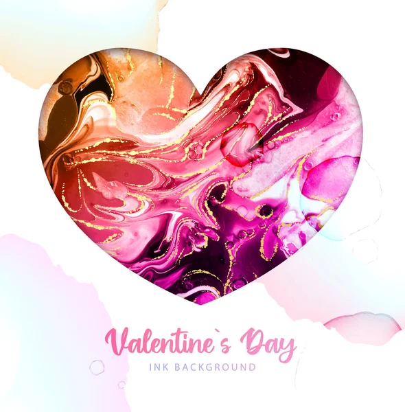 Umělecká Valentine Láska Srdce Silueta Alkoholem Inkoust Textury Marble Textura — Stockový vektor