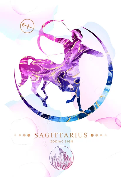 Modern Magic Witchcraft Card Astrology Sagittarius Zodiac Sign Alcohol Ink — Stock Vector