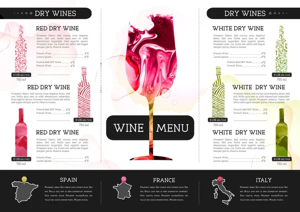 Diseño Menú Vino Con Textura Tinta Alcohol Textura Mármol Fondo — Vector de stock