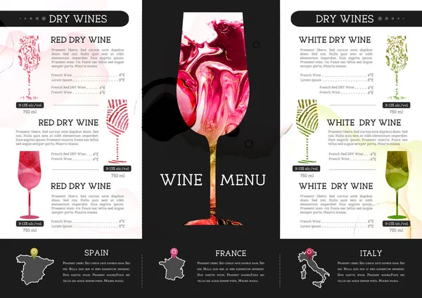 Diseño Menú Vino Con Textura Tinta Alcohol Textura Mármol Fondo — Vector de stock