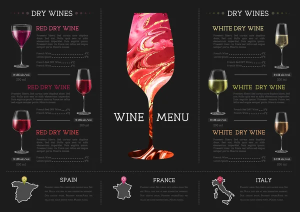 Diseño Menú Vino Con Textura Tinta Alcohol Textura Mármol Fondo — Vector de stock