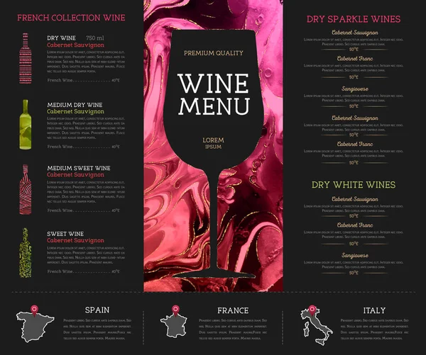 Design Menu Vinho Com Textura Tinta Alcoólica Textura Mármore Fundo — Vetor de Stock