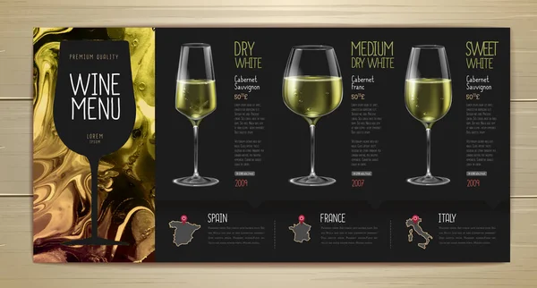 Vin Menu Design Med Alkohol Blæk Tekstur Marmor Tekstur Baggrund – Stock-vektor
