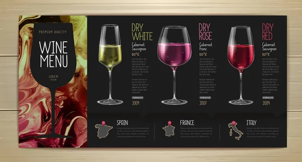 Diseño Menú Vino Con Textura Tinta Alcohol Fondo Textura Mármol — Archivo Imágenes Vectoriales