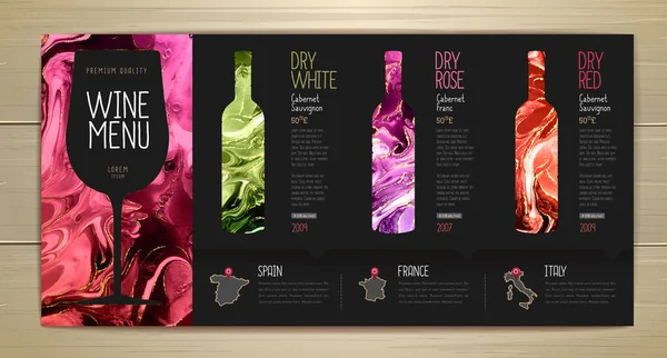 Design Menu Vinho Com Textura Tinta Alcoólica Fundo Textura Mármore — Vetor de Stock