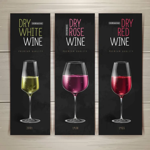 Diseño Menú Restaurante Vino Set Copas Vino — Vector de stock