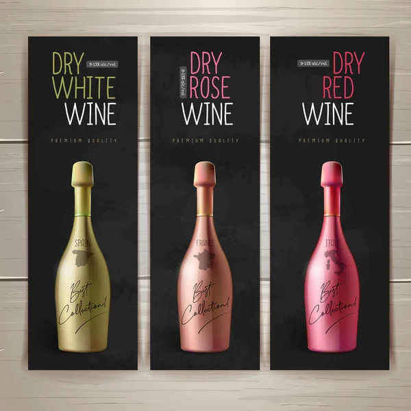 Vino Ristorante Menu Design Set Bottiglie Vino Champagne — Vettoriale Stock