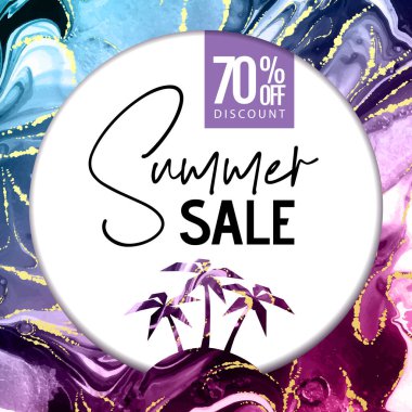 Alkol mürekkebi desenli tipografi büyük indirim afişi. Mermer sanatsal arkaplan