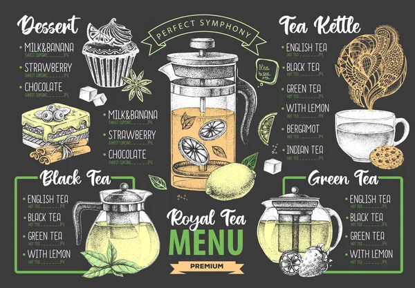 Handtekening Artistiek Restaurant Royal Tea Menu Design Decoratieve Schets Van — Stockvector