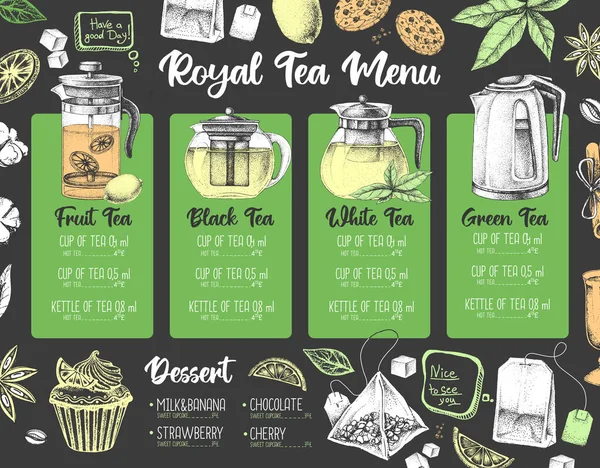 Handzeichnung Künstlerischen Restaurant Royal Tea Menü Design Dekorative Skizze Einer — Stockvektor