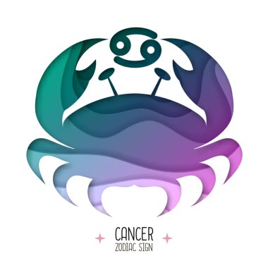 Kanser burcunun işaretli olduğu cadılık kartı. Yengeç logosu tasarımı. Kağıt sanatının tasarımını kes.