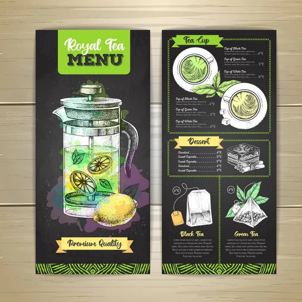 Dibujo Tiza Artístico Restaurante Royal Tea Diseño Menú Bosquejo Decorativo — Vector de stock