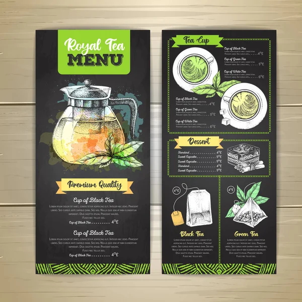 Dibujo Tiza Artístico Restaurante Royal Tea Diseño Menú Bosquejo Decorativo — Vector de stock