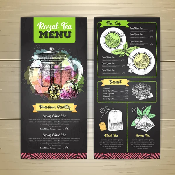 Dibujo Tiza Artístico Restaurante Royal Tea Diseño Menú Bosquejo Decorativo — Vector de stock