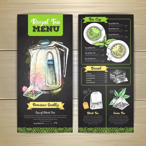 Dessin Craie Artistique Restaurant Royal Tea Menu Design Esquisse Décorative — Image vectorielle