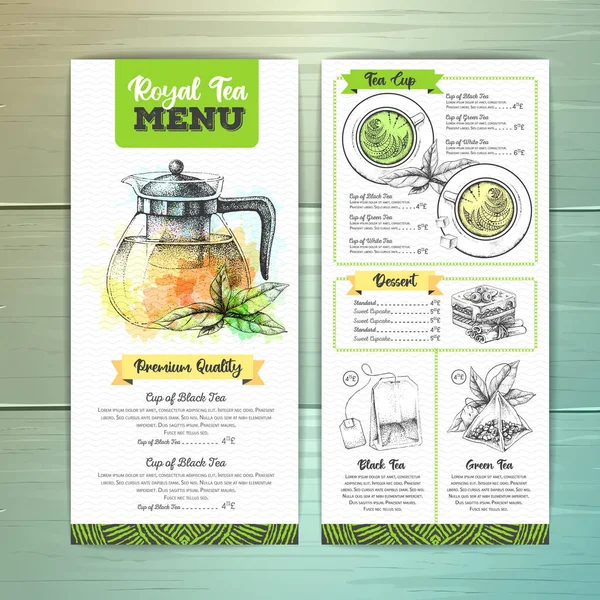 Dessin Main Artistique Restaurant Royal Tea Menu Design Esquisse Décorative — Image vectorielle