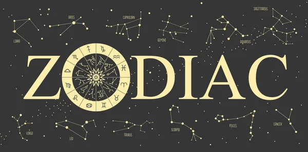 Magia Moderna Brujería Rueda Astrología Con Signos Del Zodíaco Sobre — Vector de stock