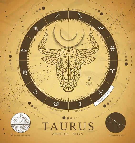 Astroloji Taurus Çokgen Burç Işaretli Klasik Büyü Kartı Çokgen Boğa — Stok Vektör