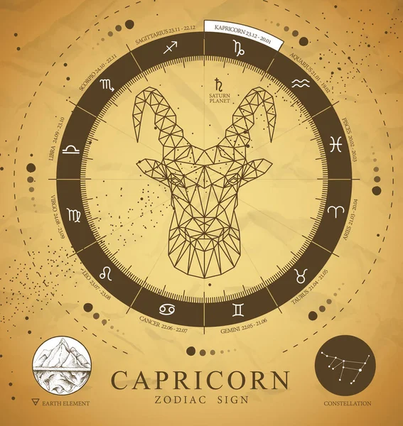 Modern Magi Trolldom Kort Med Astrologi Capricorn Zodiac Tecken Polygonal — Stock vektor