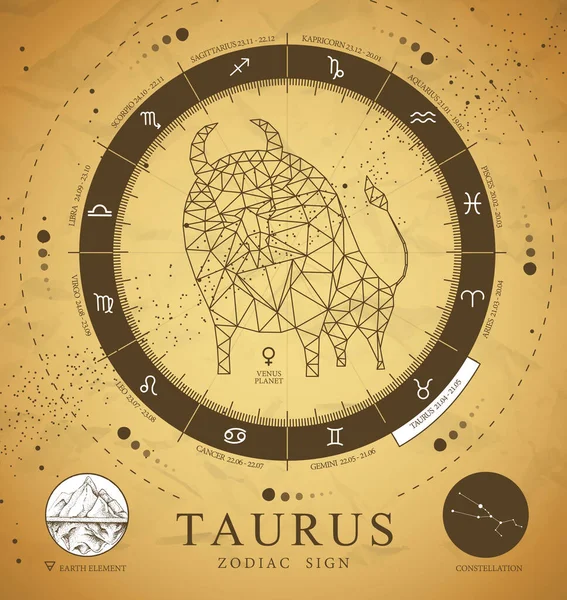 Astroloji Burcu Taurus Burçlu Klasik Büyü Kartı Çokgen Boğa Çizimi — Stok Vektör