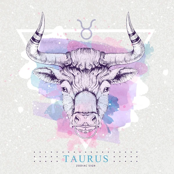 Moderní Magie Čarodějnictví Karta Astrologií Taurus Zvěrokruh Znamení Umělecké Akvarel — Stockový vektor