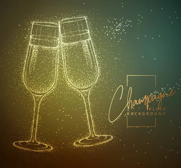 Neon Fluid Couple Glasses Champagne Vector Illustration Fluid Background — Stock Vector