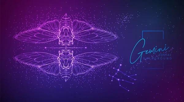 Neon Modern Vätska Bakgrund Med Astrologi Gemini Zodiak Tecken Vektorillustration — Stock vektor