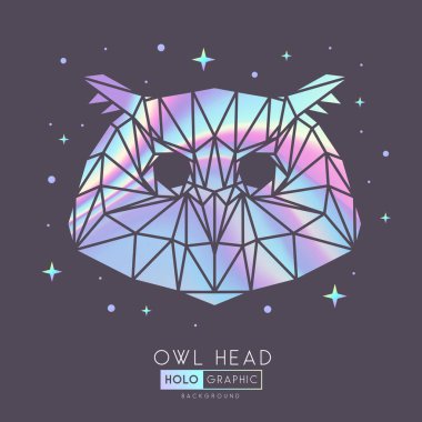 Soyut çokgen tirangle kuş baykuşu. Holografik baykuş baş illüstrasyonu