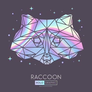 Soyut çokgen tirangle hayvan rakunu. Holografik rakun kafa illüstrasyonu