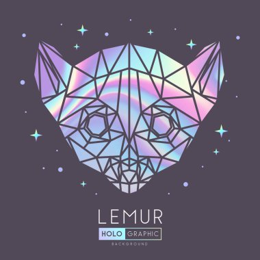 Soyut çokgen tirangle hayvan lemuru. Holografik lemur baş illüstrasyonu
