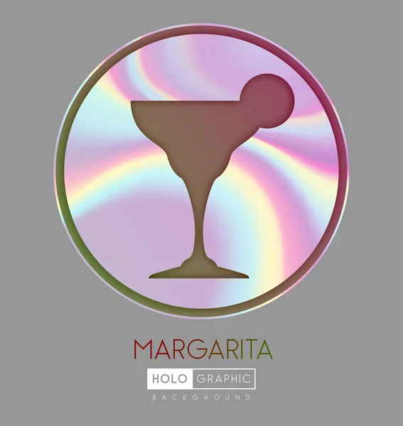 Cocktailsilhouet Abstracte Holografische Achtergrond Margarita Cocktail Holografische Icoon — Stockvector